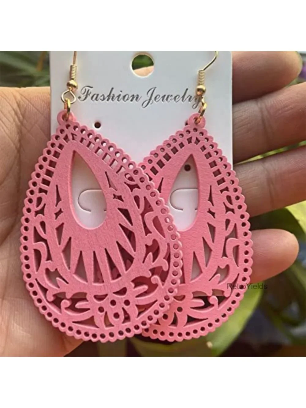 Bohemian Wood Drop Earrings Handmade Geometric Hollow Teardrop Lightweight